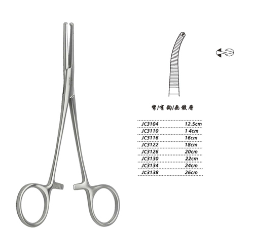 金鐘止血鉗彎有鉤 WD JC3122 18cm 彎有鉤 WD