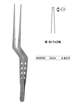 金鐘顯微鑷槍形 N20330 22cm 槍形 1×2鉤 頭寬 0.8