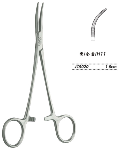 金鐘止血鉗胸腔止血鉗 JC9020 16cm 彎全齒 H11