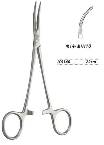 金鐘止血鉗胸腔止血鉗 JC9140 22cm 彎全齒 H10