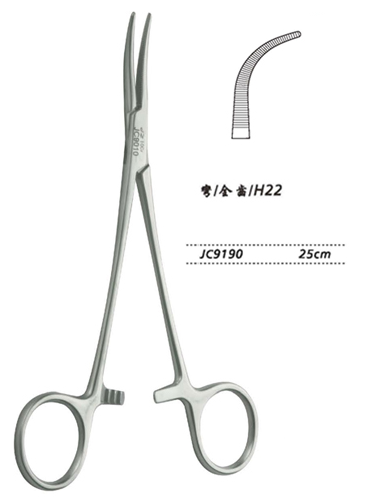 金鐘止血鉗胸腔止血鉗 JC9190 25cm 彎全齒 H22