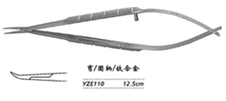 金鐘顯微眼用持針鉗圓柄 YZE110 12.5cm 彎 圓柄（鈦）